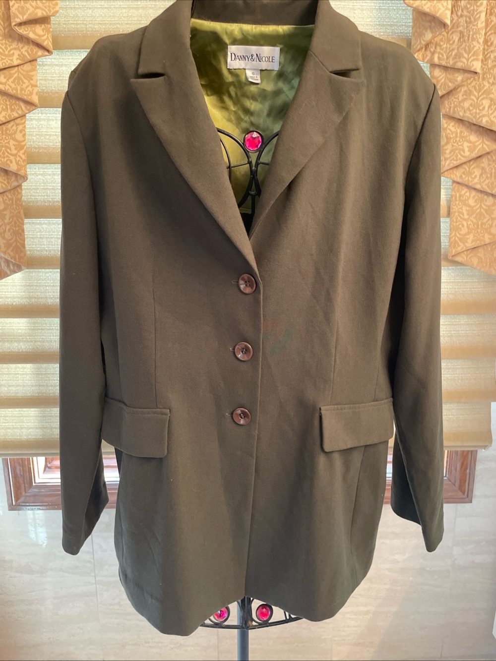 Danny & Nicole Womens Olive Green Casual Office Basic Jacket Blazer Size 16